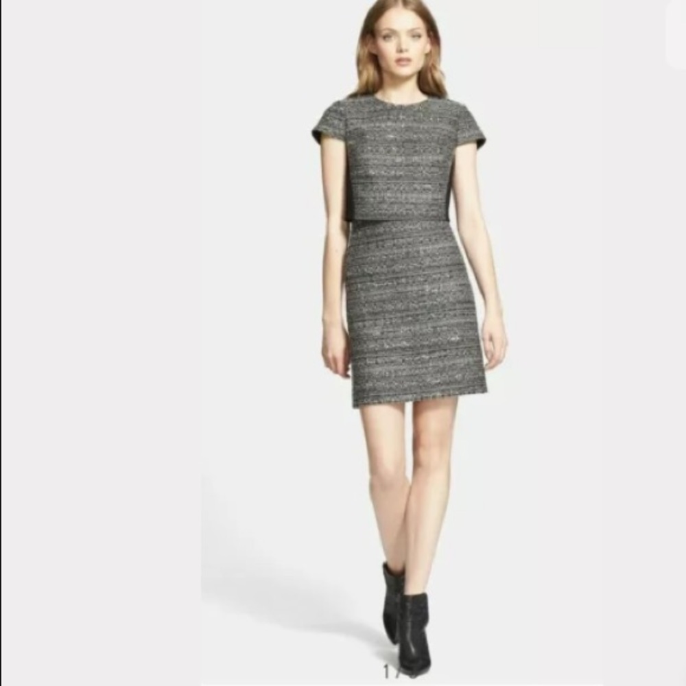 Tory Burch modern gray tweed & jersey combo dress